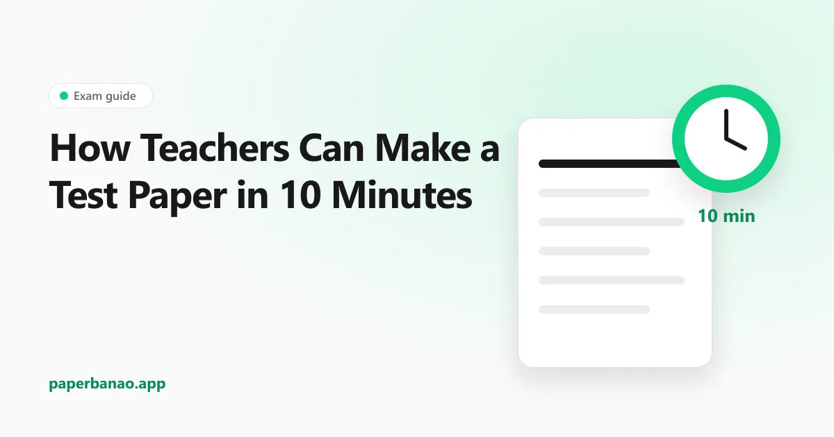 Test paper with a stopwatch showing 10 minutes